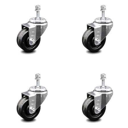 Service Caster 3 Inch Phenolic Wheel Swivel 10mm Threaded Stem Caster Set SCC-TS20S314-PHR-M1015-4